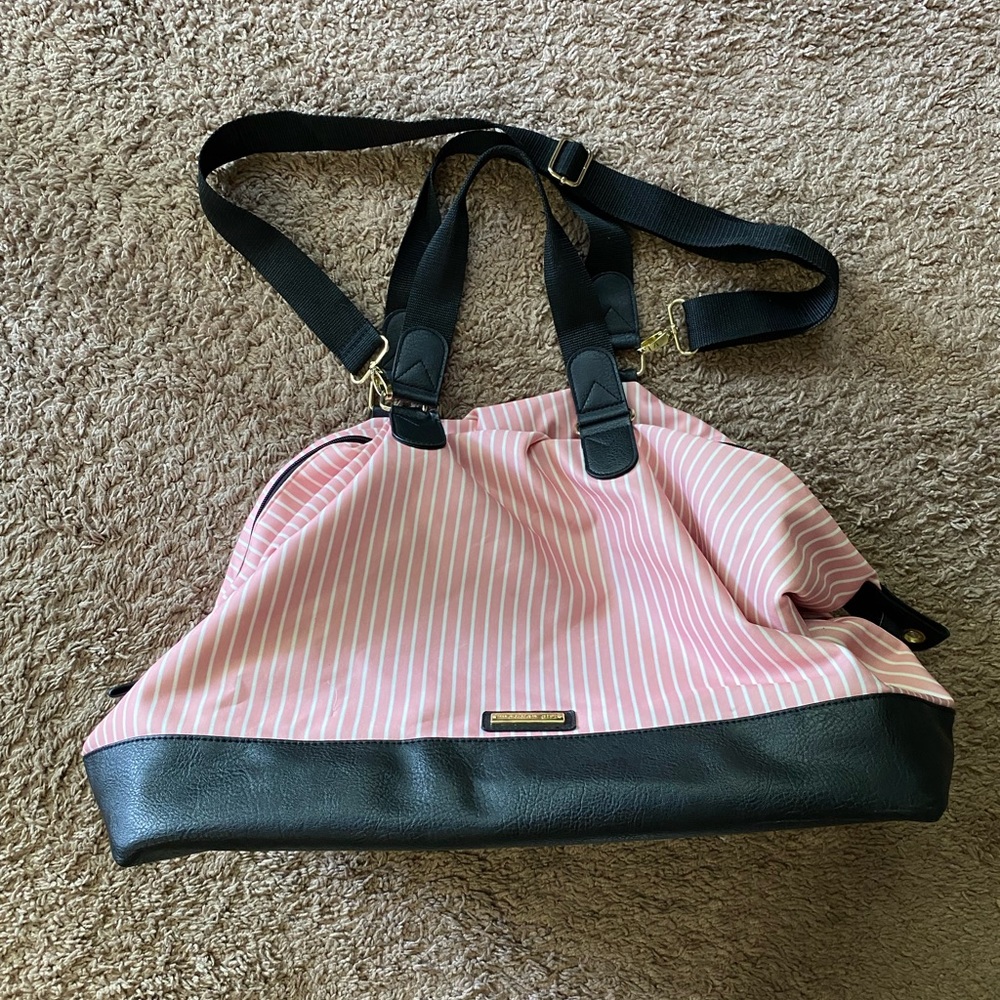 Madden Girl Weekender Duffel Travel Carry-On Tote Bag￼  Pink / White & Black